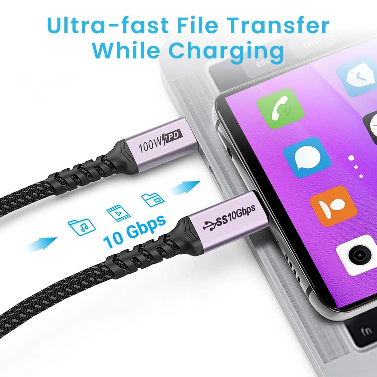 ZORBES Type C to Type C Cable 100W 6.5Ft Fast Charging USB C Cable USB 3.1 Gen 2 10Gbps Data Transfer Supports 4K HD Video Output Thunderbolt 3 Compatible with MacBook Pro/Air, Hub, USB C Devices ZORBES Type C to Type C Cable 100W 6.5Ft Fast Charging USB C Cable USB 3.1 Gen 2 10Gbps Data Transfer Supports 4K HD Video Output Thunderbolt 3 Compatible with MacBook Pro/Air, Hub, USB C Devices